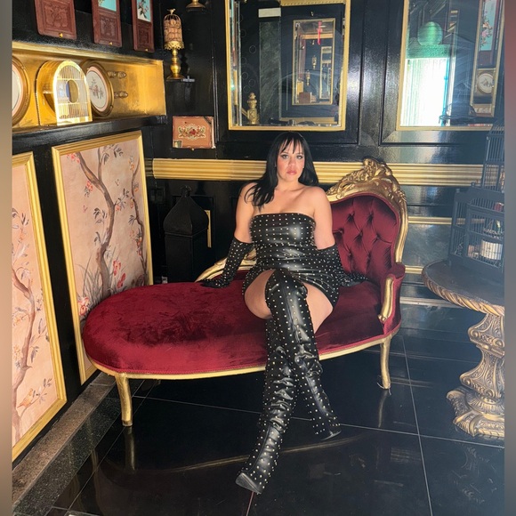 Fashion Nova Black Studded Over-the-Knee Boots - Picture 7 of 7